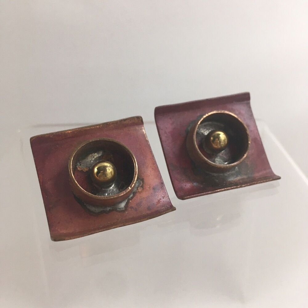 Copper Target Ball Abstract Cufflinks Square Modernist Sculpture Brutalist H1